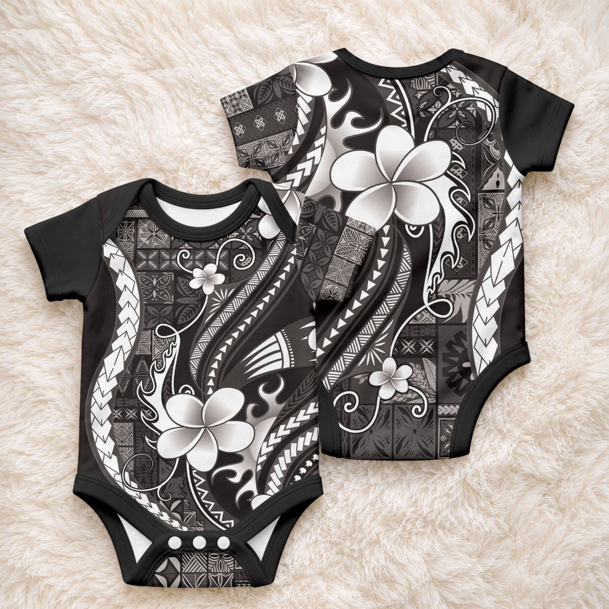 Samoa Siapo Tribal Pattern Baby Onesie Black Polynesian Plumeria Tapa Motif LT9 - Polynesian Pride