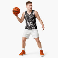 Samoa Siapo Tribal Pattern Basketball Jersey Black Polynesian Plumeria Tapa Motif