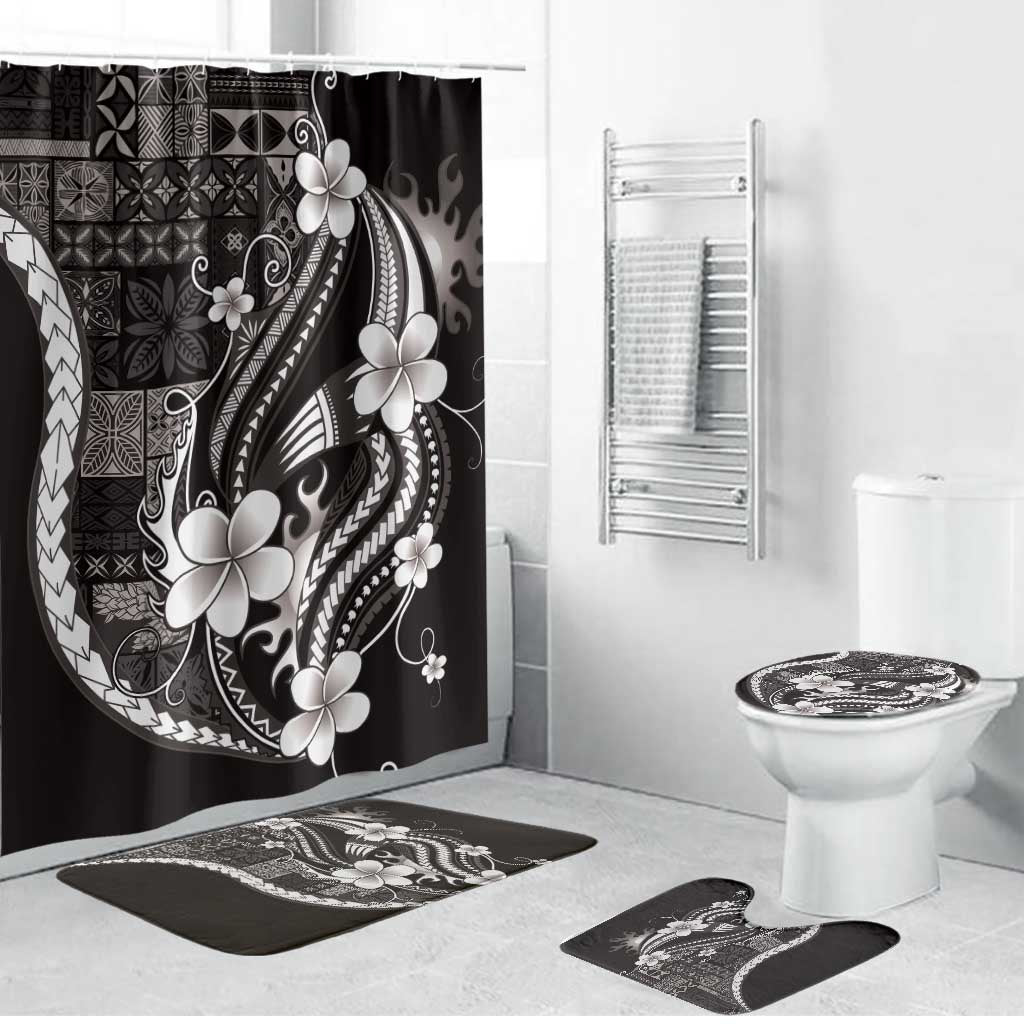Samoa Siapo Tribal Pattern Bathroom Set Black Polynesian Plumeria Tapa Motif