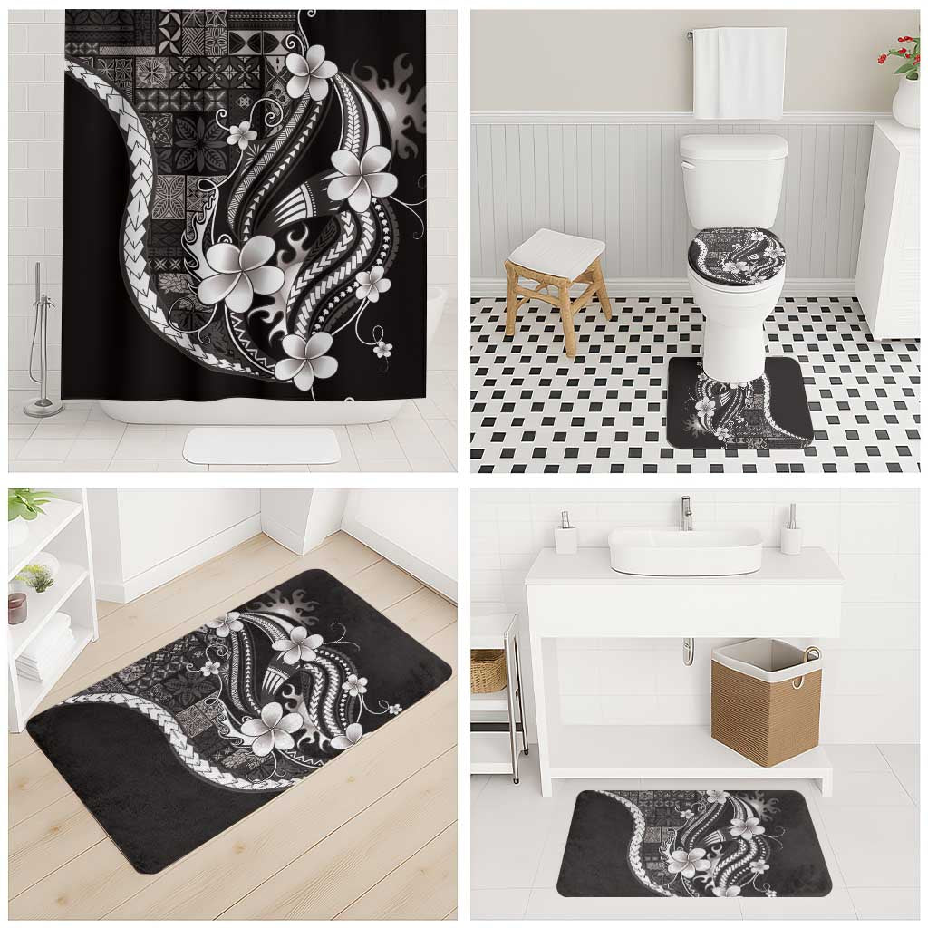 Samoa Siapo Tribal Pattern Bathroom Set Black Polynesian Plumeria Tapa Motif
