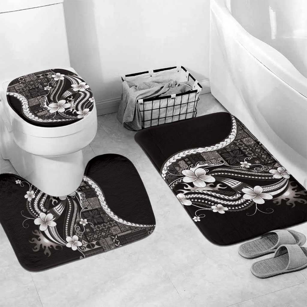 Samoa Siapo Tribal Pattern Bathroom Set Black Polynesian Plumeria Tapa Motif
