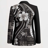 Samoa Siapo Tribal Pattern Blazer Black Polynesian Plumeria Tapa Motif