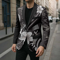 Samoa Siapo Tribal Pattern Blazer Black Polynesian Plumeria Tapa Motif