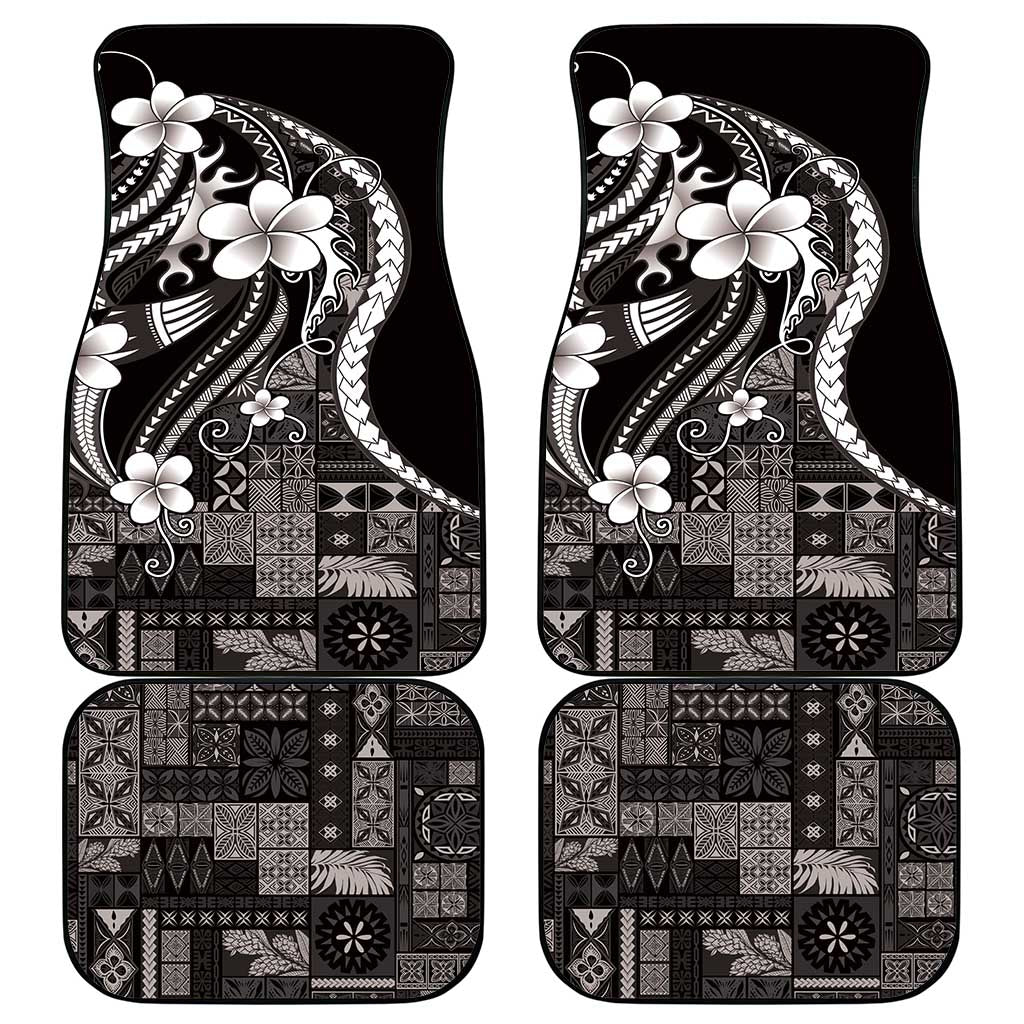 Samoa Siapo Tribal Pattern Car Mats Black Polynesian Plumeria Tapa Motif