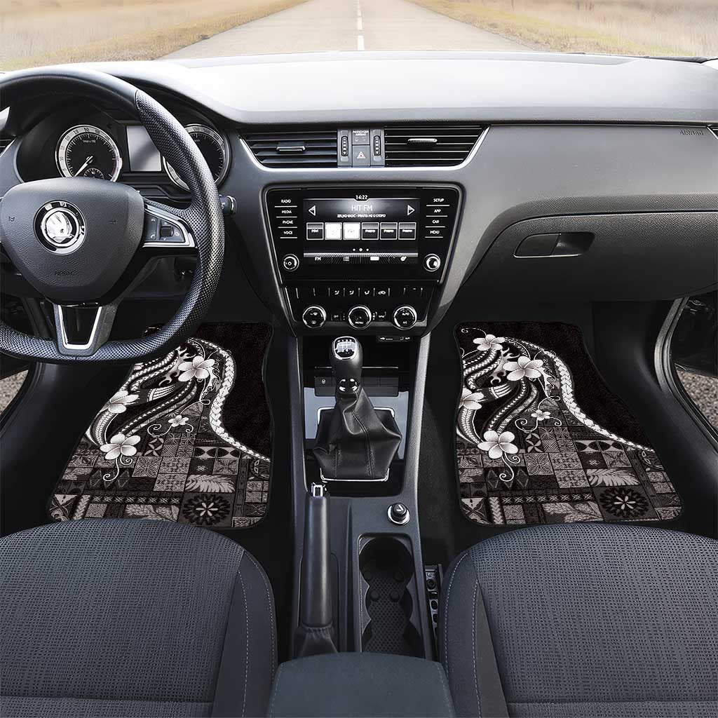 Samoa Siapo Tribal Pattern Car Mats Black Polynesian Plumeria Tapa Motif