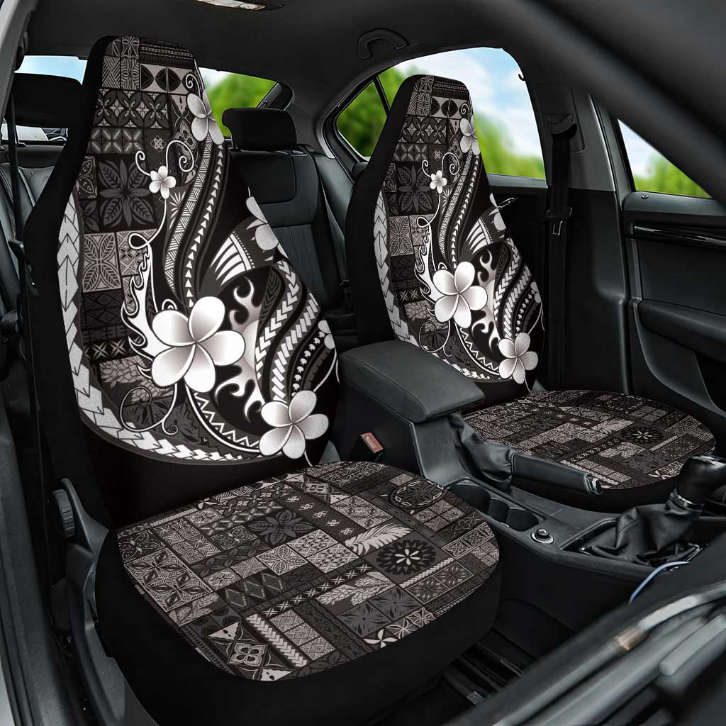 Samoa Siapo Tribal Pattern Car Seat Cover Black Polynesian Plumeria Tapa Motif