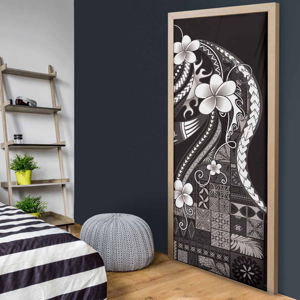 Samoa Siapo Tribal Pattern Door Cover Black Polynesian Plumeria Tapa Motif