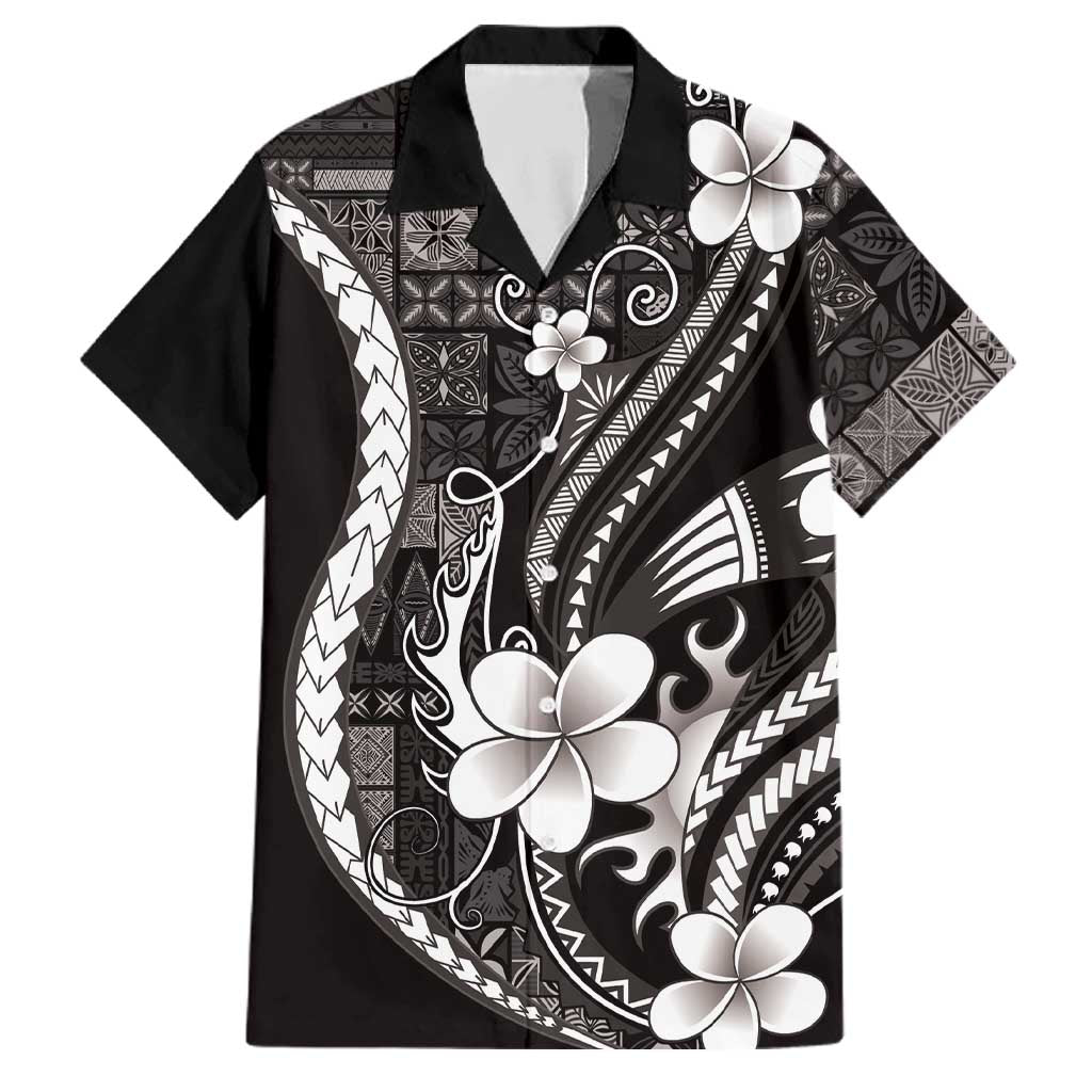 Samoa Siapo Tribal Pattern Family Matching Mermaid Dress and Hawaiian Shirt Black Polynesian Plumeria Tapa Motif LT9 Dad's Shirt - Short Sleeve Black - Polynesian Pride