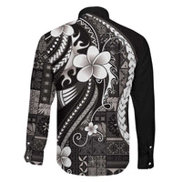 Samoa Siapo Tribal Pattern Family Matching Off Shoulder Maxi Dress and Hawaiian Shirt Black Polynesian Plumeria Tapa Motif LT9 - Polynesian Pride