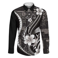 Samoa Siapo Tribal Pattern Family Matching Puletasi and Hawaiian Shirt Black Polynesian Plumeria Tapa Motif LT9 Dad's Shirt - Long Sleeve Black - Polynesian Pride