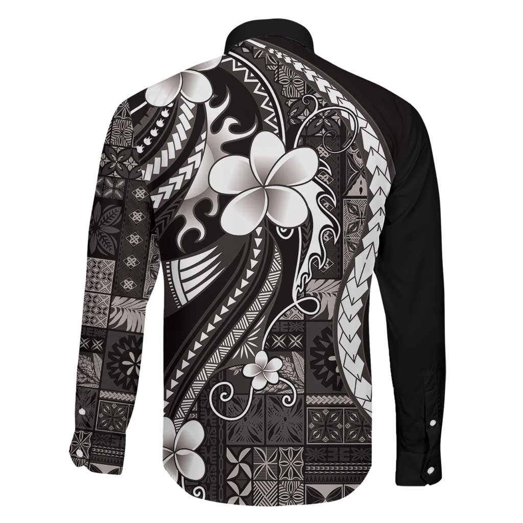 Samoa Siapo Tribal Pattern Family Matching Tank Maxi Dress and Hawaiian Shirt Black Polynesian Plumeria Tapa Motif LT9 - Polynesian Pride