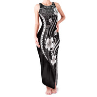 Samoa Siapo Tribal Pattern Family Matching Tank Maxi Dress and Hawaiian Shirt Black Polynesian Plumeria Tapa Motif LT9 Mom's Dress Black - Polynesian Pride
