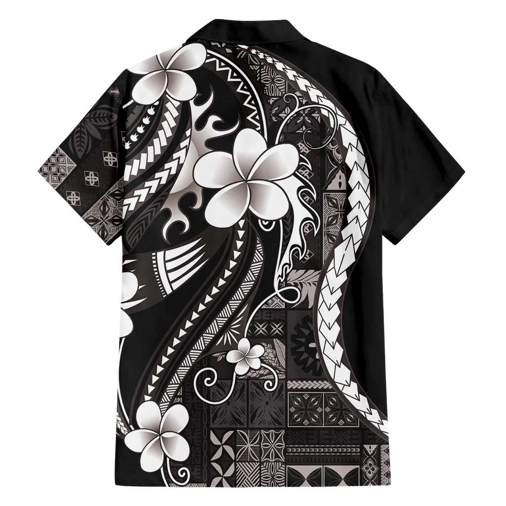 Samoa Siapo Tribal Pattern Hawaiian Shirt Black Polynesian Plumeria Tapa Motif