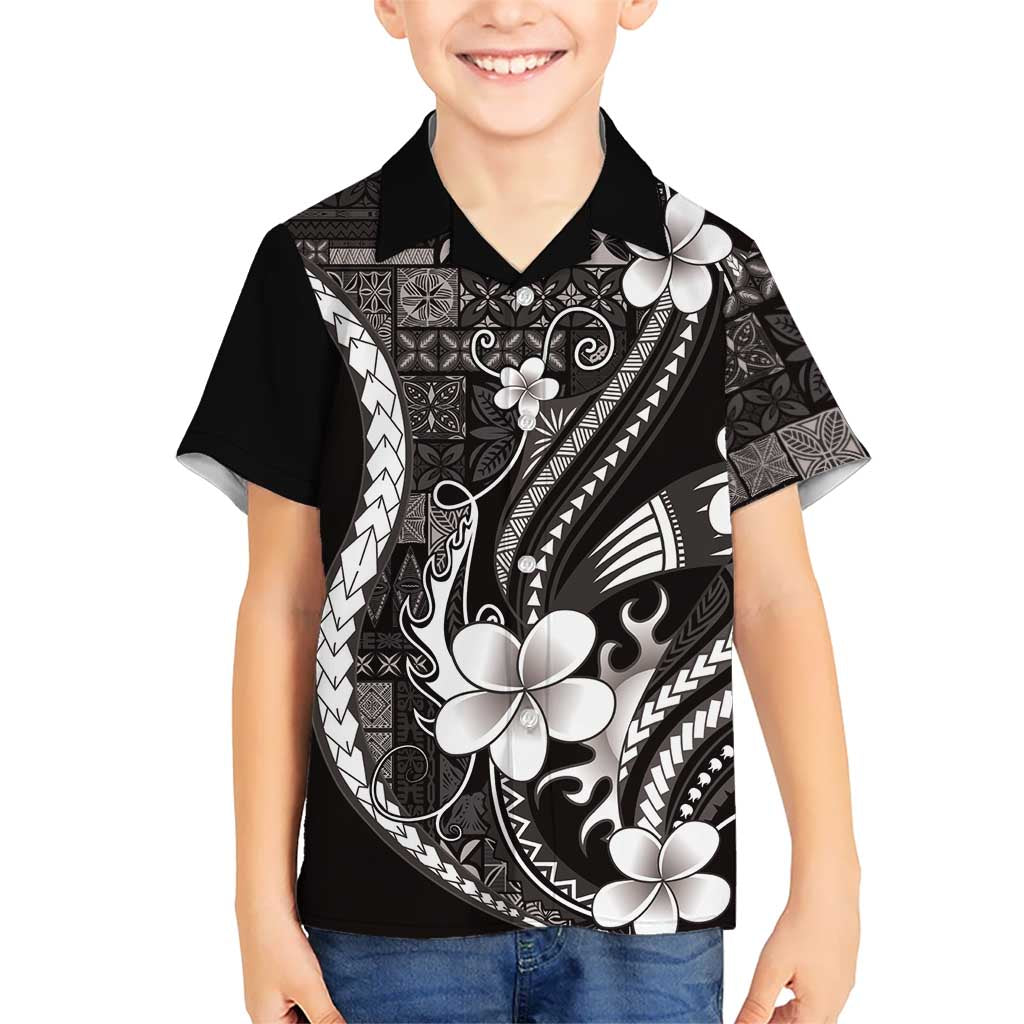 Samoa Siapo Tribal Pattern Hawaiian Shirt Black Polynesian Plumeria Tapa Motif