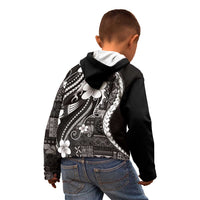 Samoa Siapo Tribal Pattern Kid Hoodie Black Polynesian Plumeria Tapa Motif