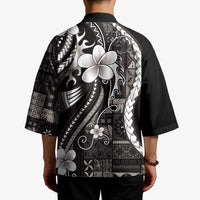 Samoa Siapo Tribal Pattern Kimono Black Polynesian Plumeria Tapa Motif