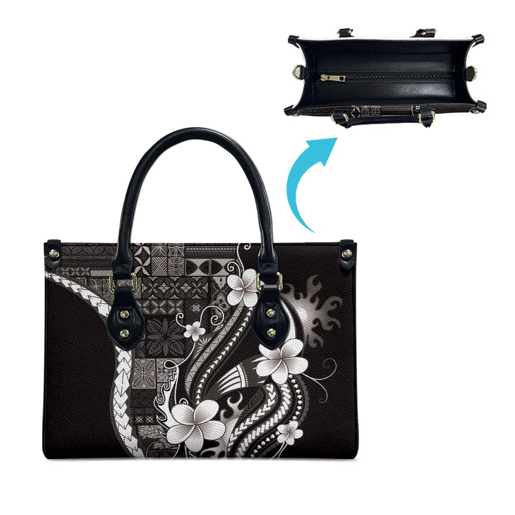 Samoa Siapo Tribal Pattern Leather Bag Black Polynesian Plumeria Tapa Motif