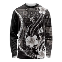 Samoa Siapo Tribal Pattern Long Sleeve Shirt Black Polynesian Plumeria Tapa Motif