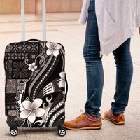 Samoa Siapo Tribal Pattern Luggage Cover Black Polynesian Plumeria Tapa Motif