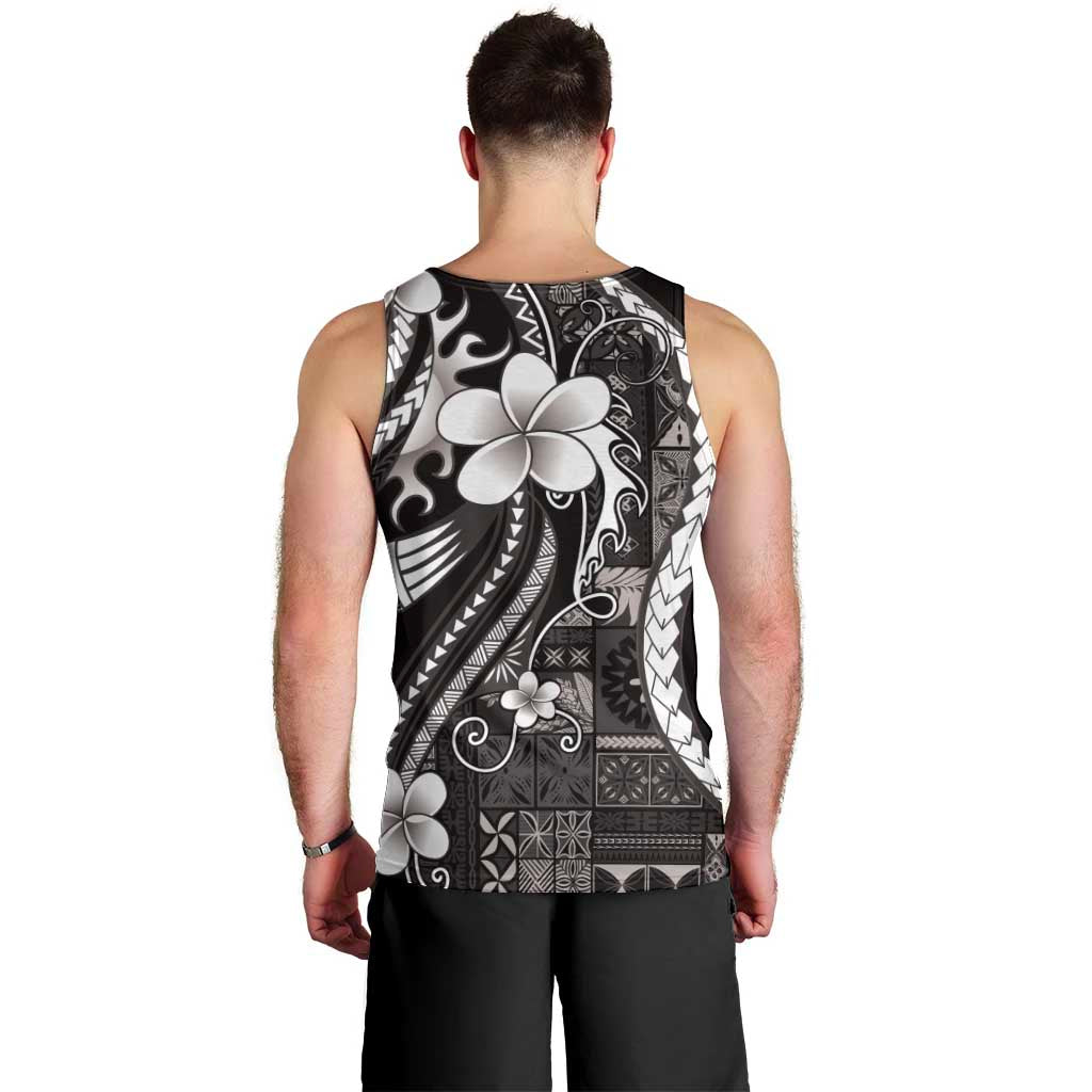Samoa Siapo Tribal Pattern Men Tank Top Black Polynesian Plumeria Tapa Motif