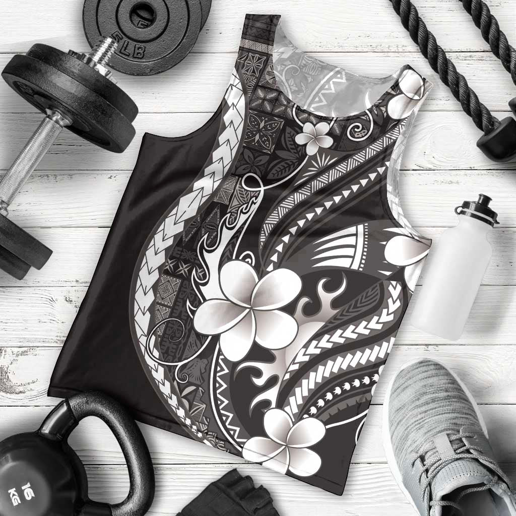 Samoa Siapo Tribal Pattern Men Tank Top Black Polynesian Plumeria Tapa Motif