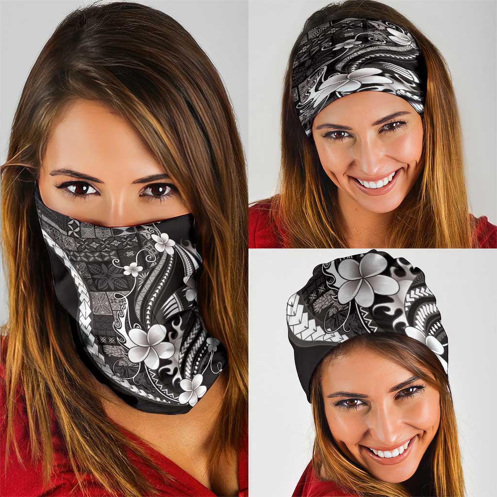 Samoa Siapo Tribal Pattern Neck Gaiter Black Polynesian Plumeria Tapa Motif