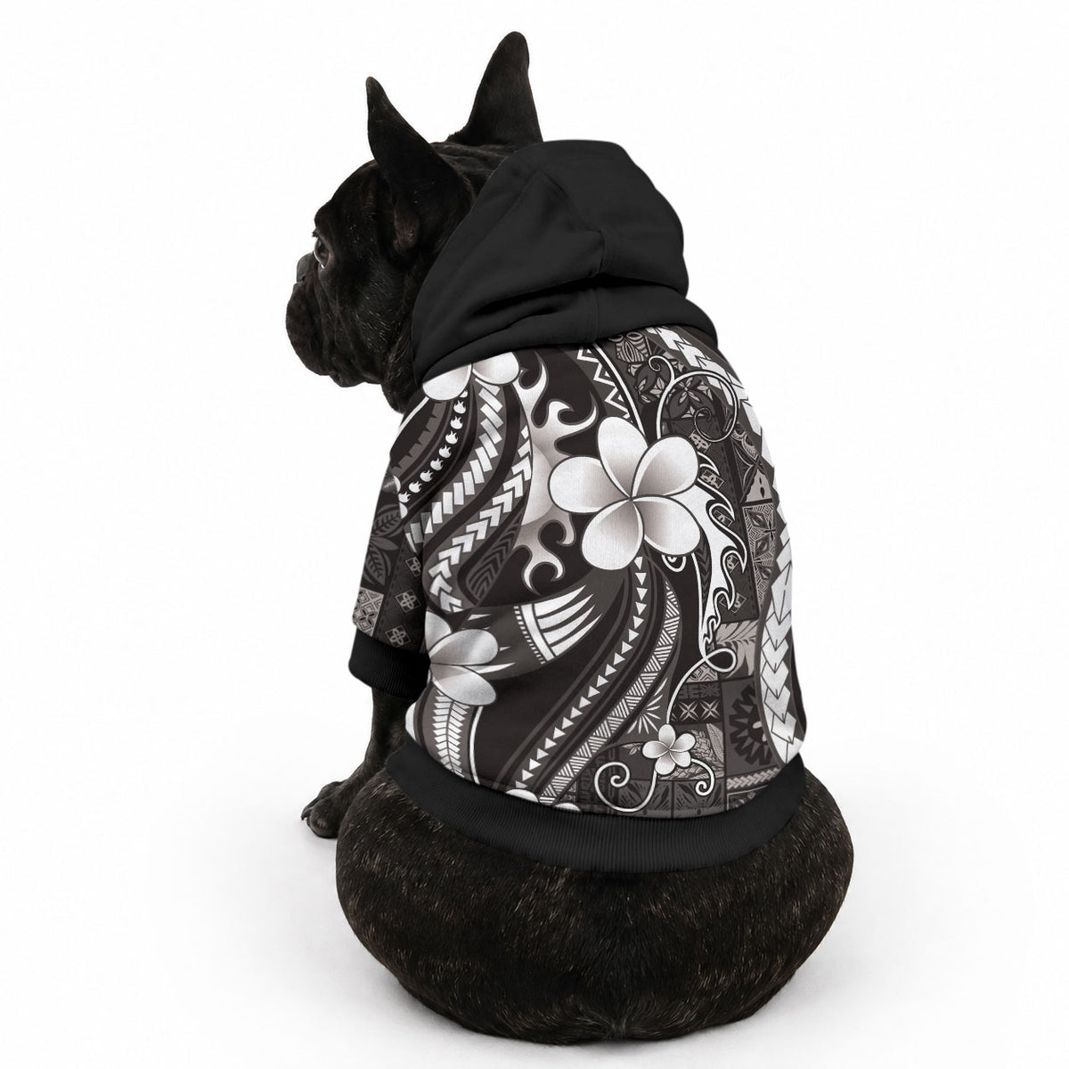 Samoa Siapo Tribal Pattern Pet Hoodie Black Polynesian Plumeria Tapa Motif LT9 - Polynesian Pride