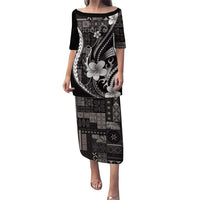 Samoa Siapo Tribal Pattern Puletasi Black Polynesian Plumeria Tapa Motif