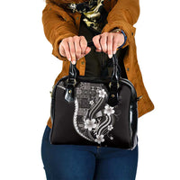 Samoa Siapo Tribal Pattern Shoulder Handbag Black Polynesian Plumeria Tapa Motif