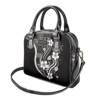Samoa Siapo Tribal Pattern Shoulder Handbag Black Polynesian Plumeria Tapa Motif