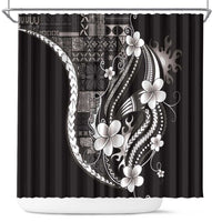 Samoa Siapo Tribal Pattern Shower Curtain Black Polynesian Plumeria Tapa Motif
