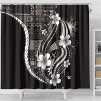 Samoa Siapo Tribal Pattern Shower Curtain Black Polynesian Plumeria Tapa Motif