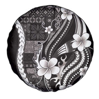 Samoa Siapo Tribal Pattern Spare Tire Cover Black Polynesian Plumeria Tapa Motif