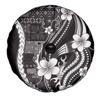 Samoa Siapo Tribal Pattern Spare Tire Cover Black Polynesian Plumeria Tapa Motif