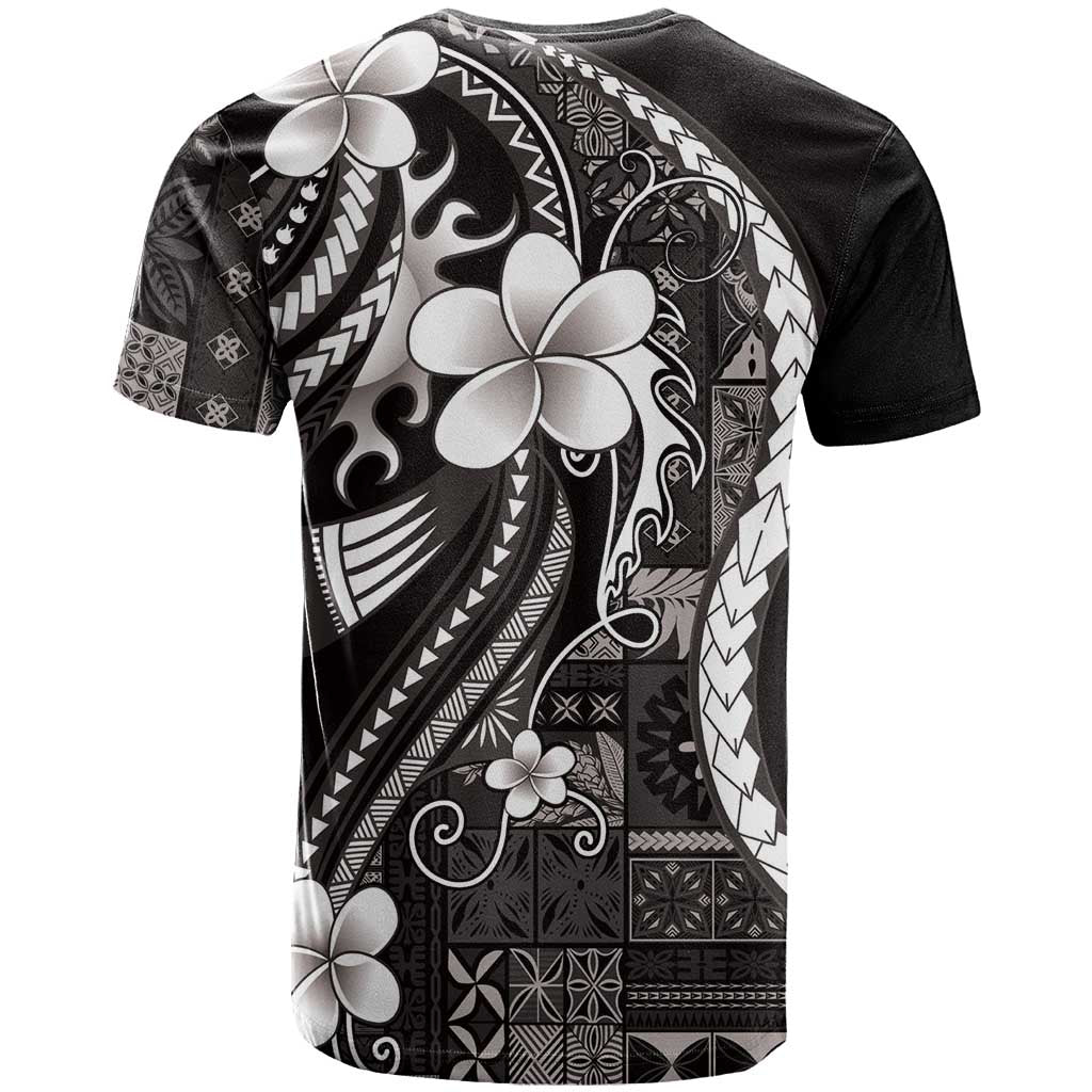 Samoa Siapo Tribal Pattern T Shirt Black Polynesian Plumeria Tapa Motif
