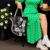 Samoa Siapo Tribal Pattern Tote Bag Black Polynesian Plumeria Tapa Motif