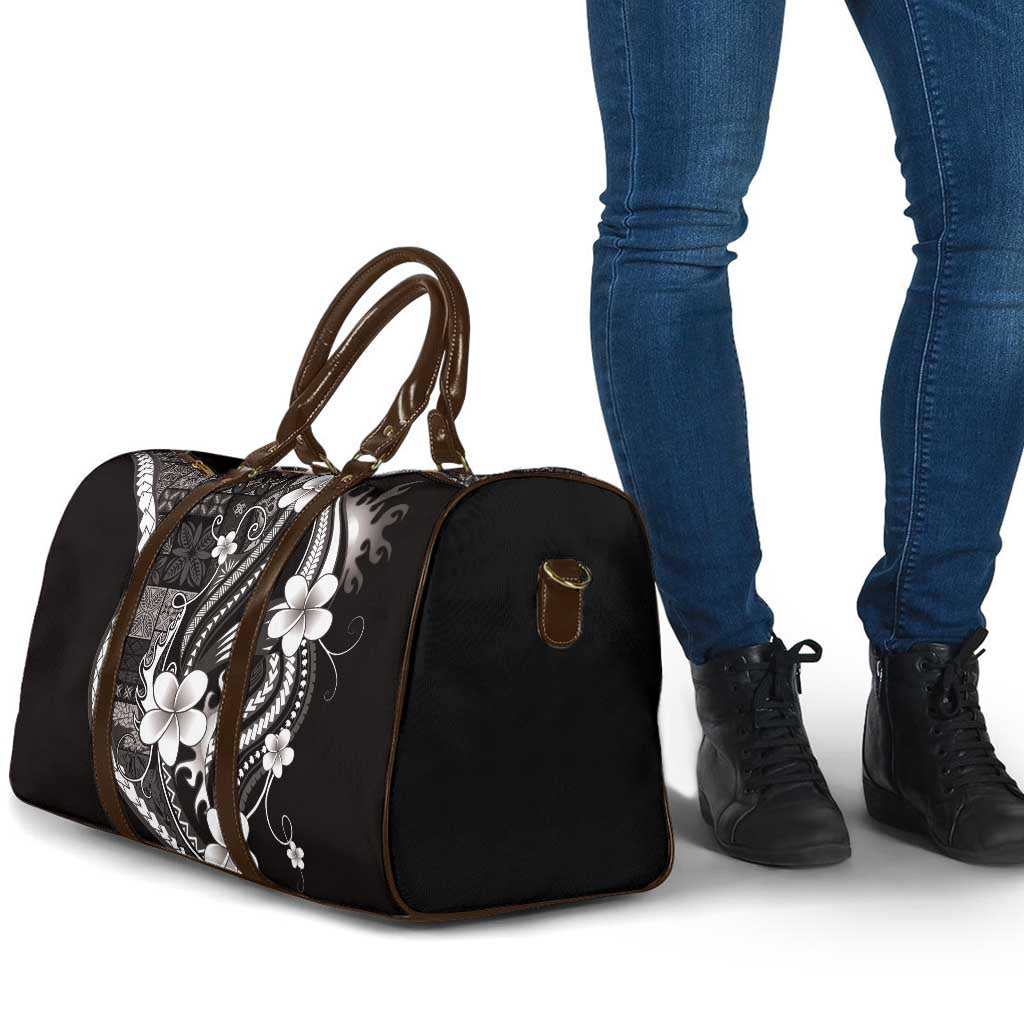 Samoa Siapo Tribal Pattern Travel Bag Black Polynesian Plumeria Tapa Motif