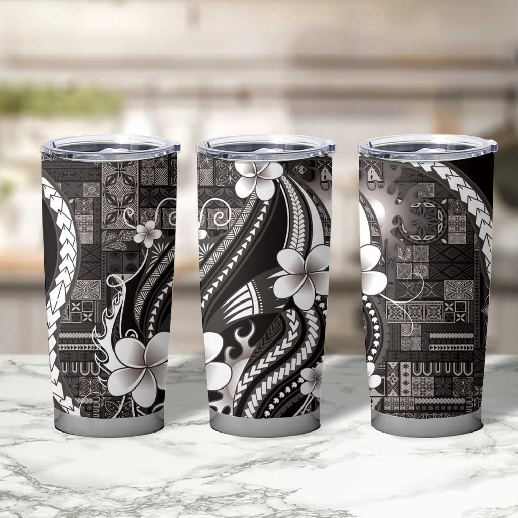 Samoa Siapo Tribal Pattern Tumbler Cup Black Polynesian Plumeria Tapa Motif