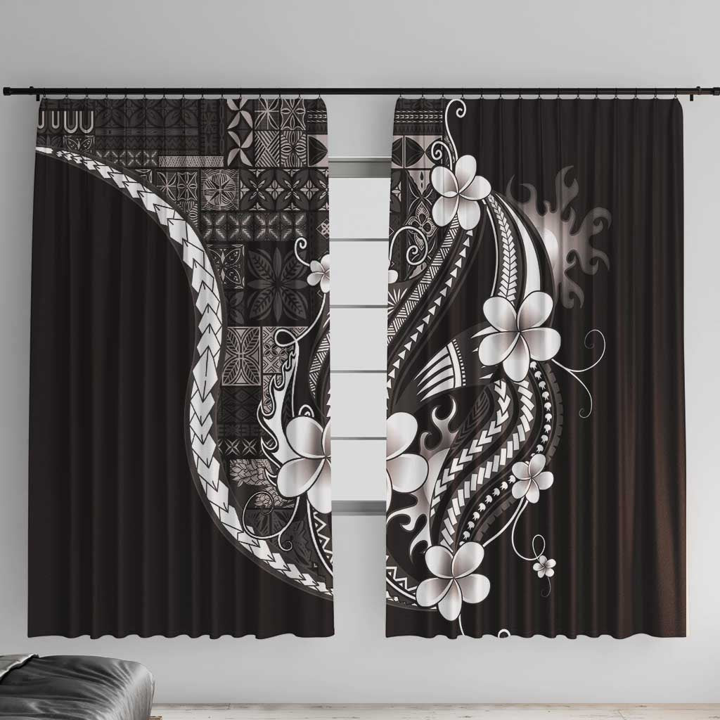 Samoa Siapo Tribal Pattern Window Curtain Black Polynesian Plumeria Tapa Motif
