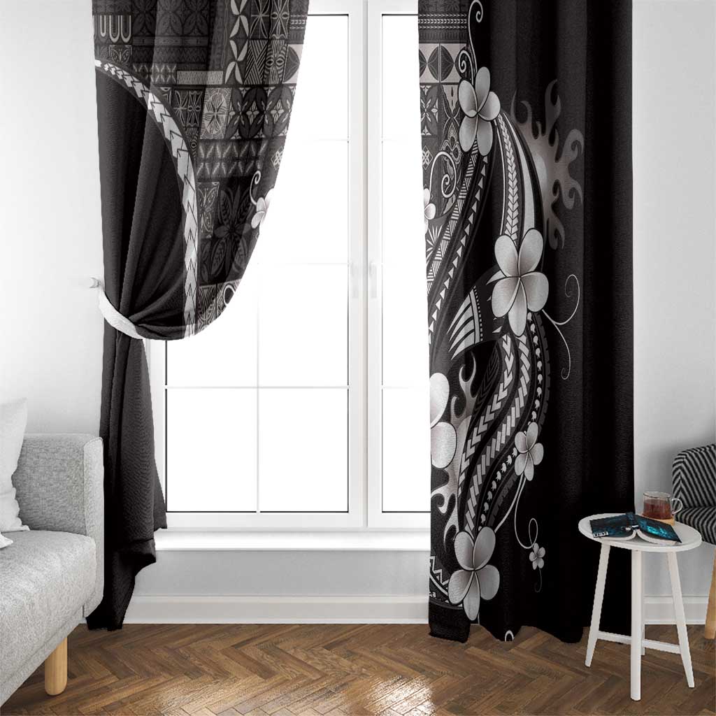 Samoa Siapo Tribal Pattern Window Curtain Black Polynesian Plumeria Tapa Motif