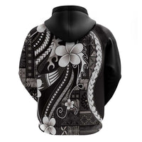 Samoa Siapo Tribal Pattern Zip Hoodie Black Polynesian Plumeria Tapa Motif
