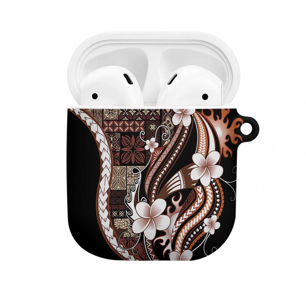 Samoa Siapo Tribal Pattern AirPods Case Brown Polynesian Plumeria Tapa Motif