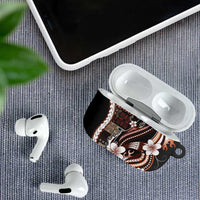 Samoa Siapo Tribal Pattern AirPods Case Brown Polynesian Plumeria Tapa Motif