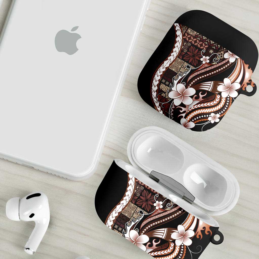 Samoa Siapo Tribal Pattern AirPods Case Brown Polynesian Plumeria Tapa Motif