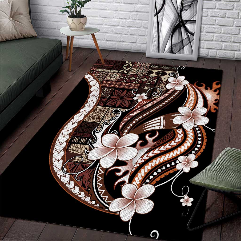 Samoa Siapo Tribal Pattern Area Rug Brown Polynesian Plumeria Tapa Motif