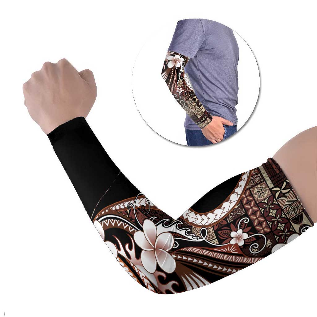 Samoa Siapo Tribal Pattern Arm Sleeves Brown Polynesian Plumeria Tapa Motif