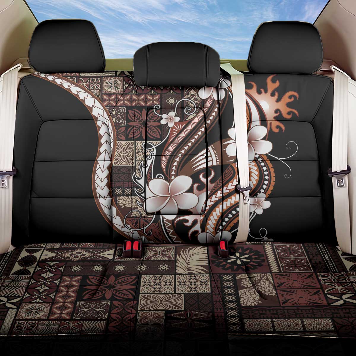 Samoa Siapo Tribal Pattern Back Car Seat Cover Brown Polynesian Plumeria Tapa Motif