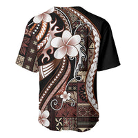 Samoa Siapo Tribal Pattern Baseball Jersey Brown Polynesian Plumeria Tapa Motif