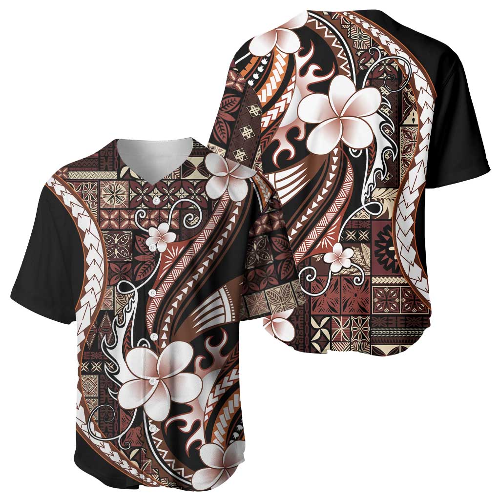 Samoa Siapo Tribal Pattern Baseball Jersey Brown Polynesian Plumeria Tapa Motif