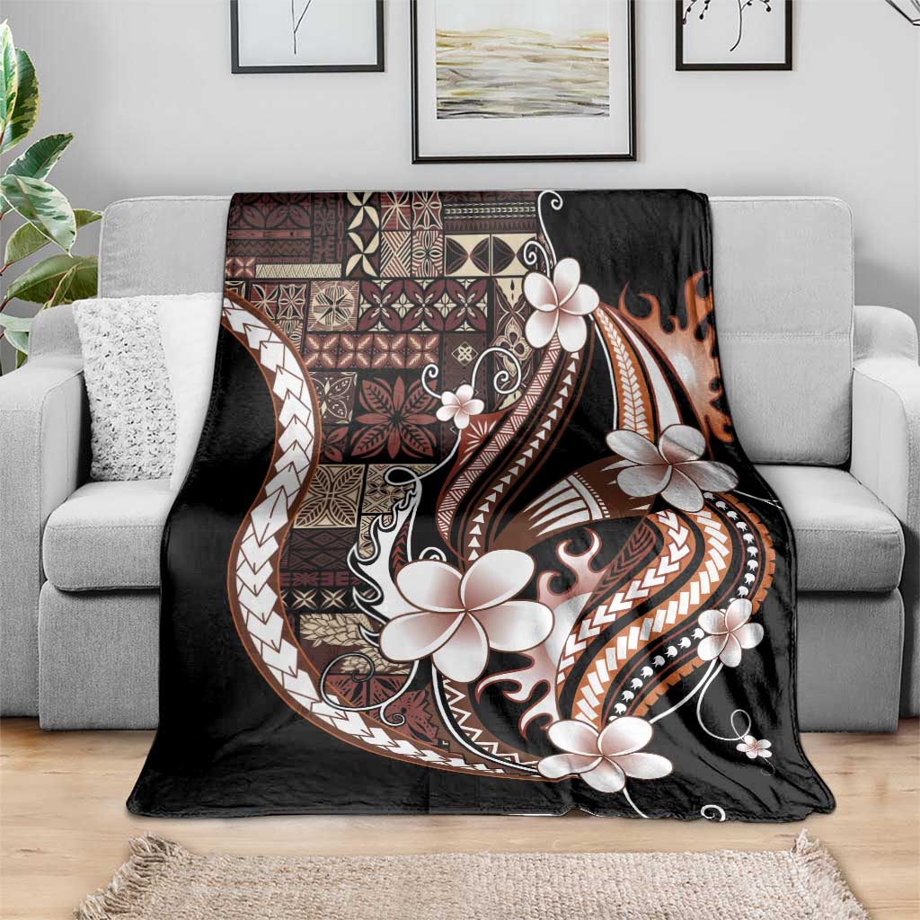 Samoa Siapo Tribal Pattern Blanket Brown Polynesian Plumeria Tapa Motif